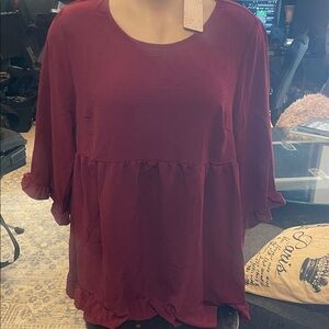 Chic Maroon Blouse with Ruffle Accents